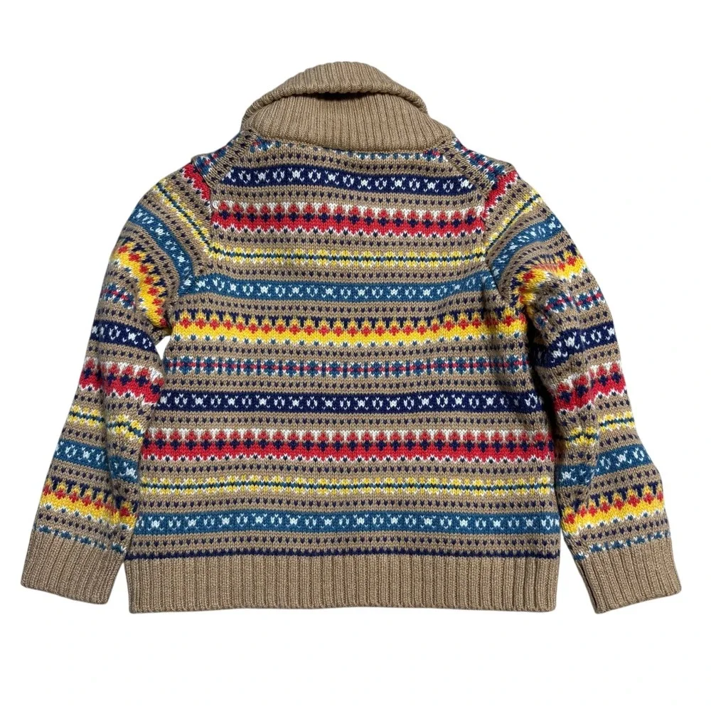 Janie and Jack Kids Fair Isle‎ Shawl Collar Sweater Tan Multi Color 18 24 Months